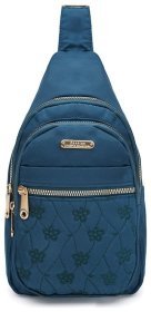 Текстильна сумка слінг для жінок із квітковим декором Monsen 104503 синього кольору