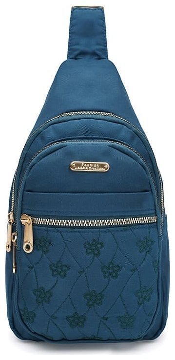 Текстильная сумка слинг для женщин с цветочным декором Monsen 104503 синего цвета modnotak фото №1
