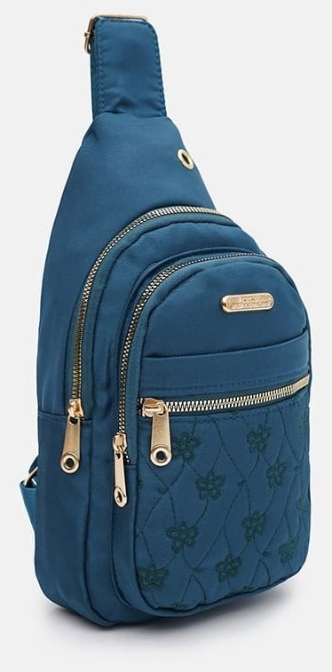 Текстильная сумка слинг для женщин с цветочным декором Monsen 104503 синего цвета modnotak фото №2