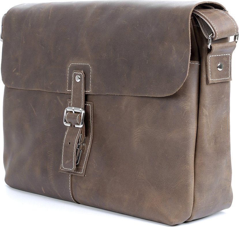 Вместительная мужская сумка-мессенджер из винтажной кожи коричневого цвета SHVIGEL (00980)