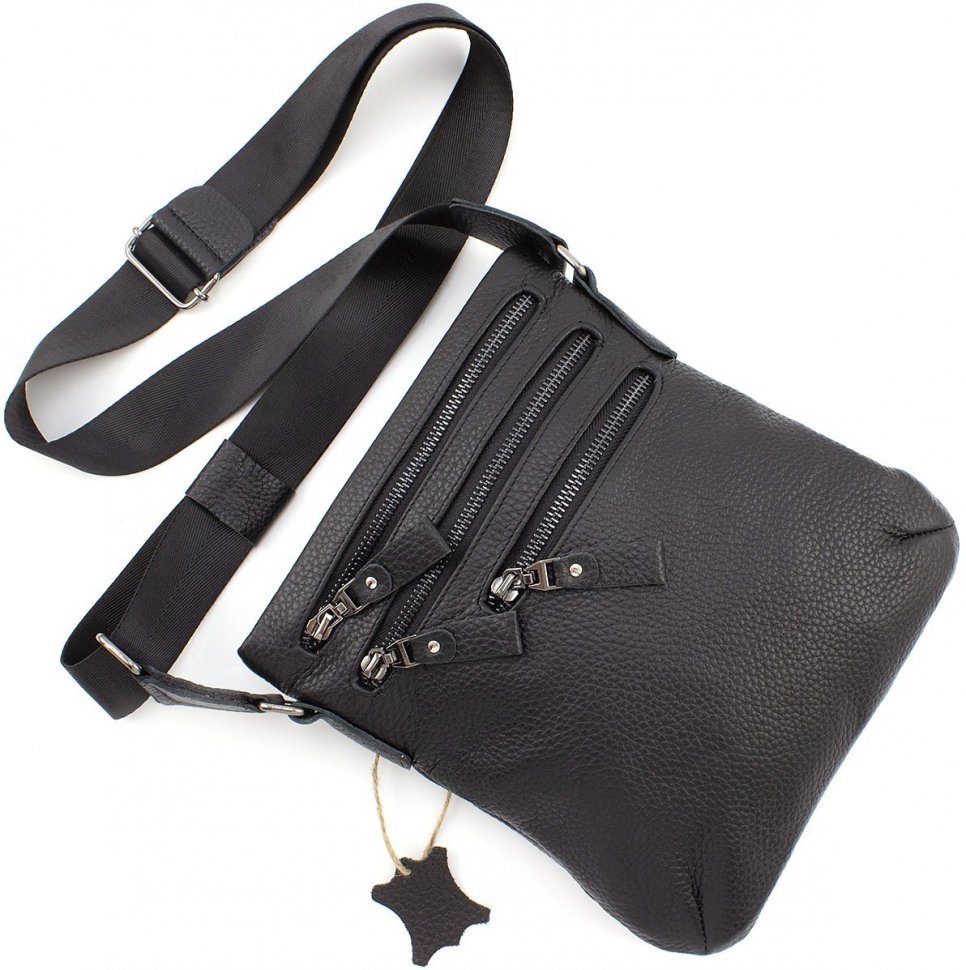 Небольшая сумка из фактурной кожи черного цвета Leather Collection (11132)