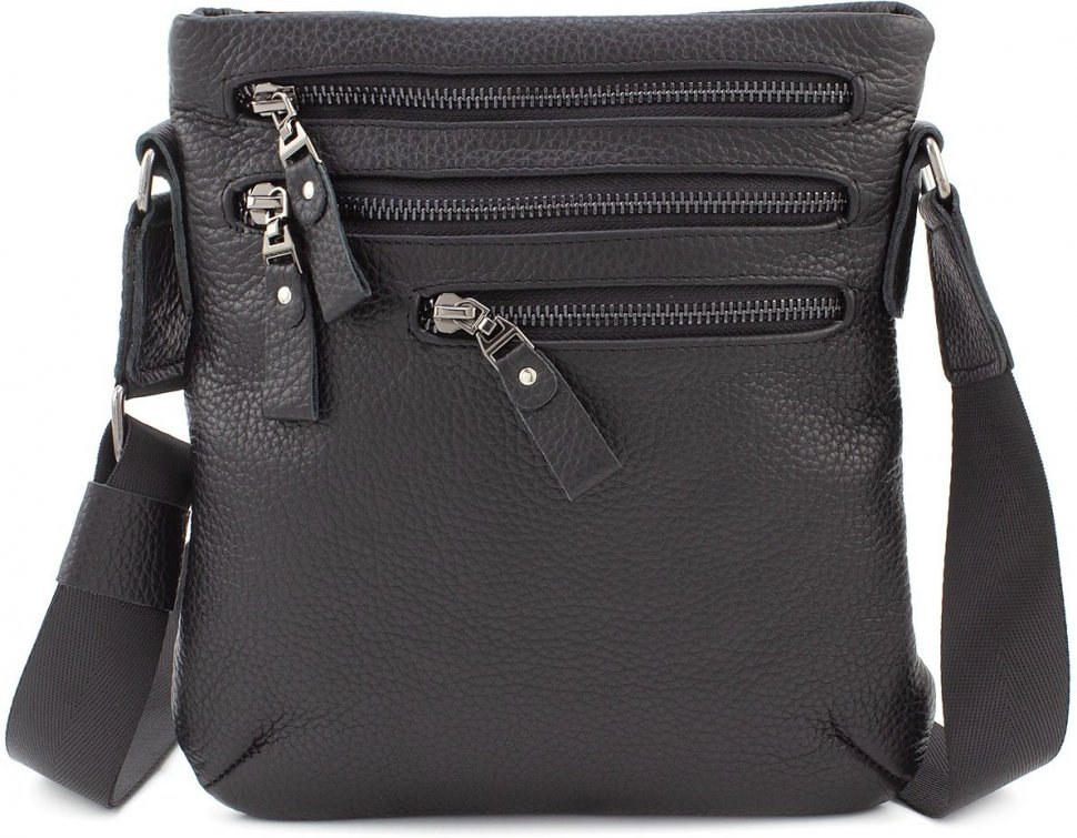 Невелика сумка з фактурної шкіри чорного кольору Leather Collection (11132)