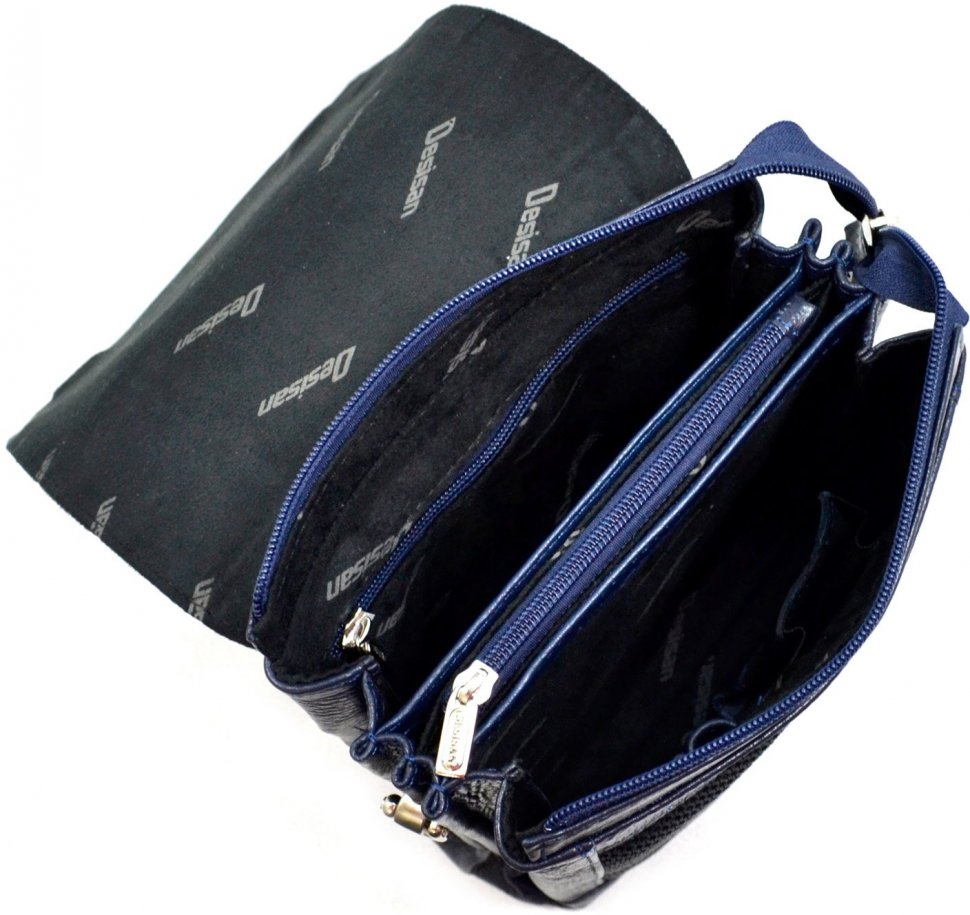Темно-синяя кожаная сумка из фактурной кожи Desisan (1321-315)