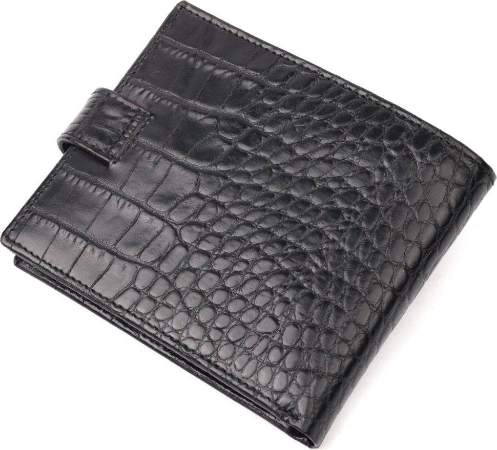 Чорне горизонтальне чоловіче портмоне з фактурної шкіри під крокодила KARYA (2421089)