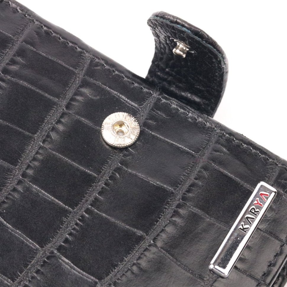 Черное горизонтальное мужское портмоне из фактурной кожи под крокодила KARYA (2421089)