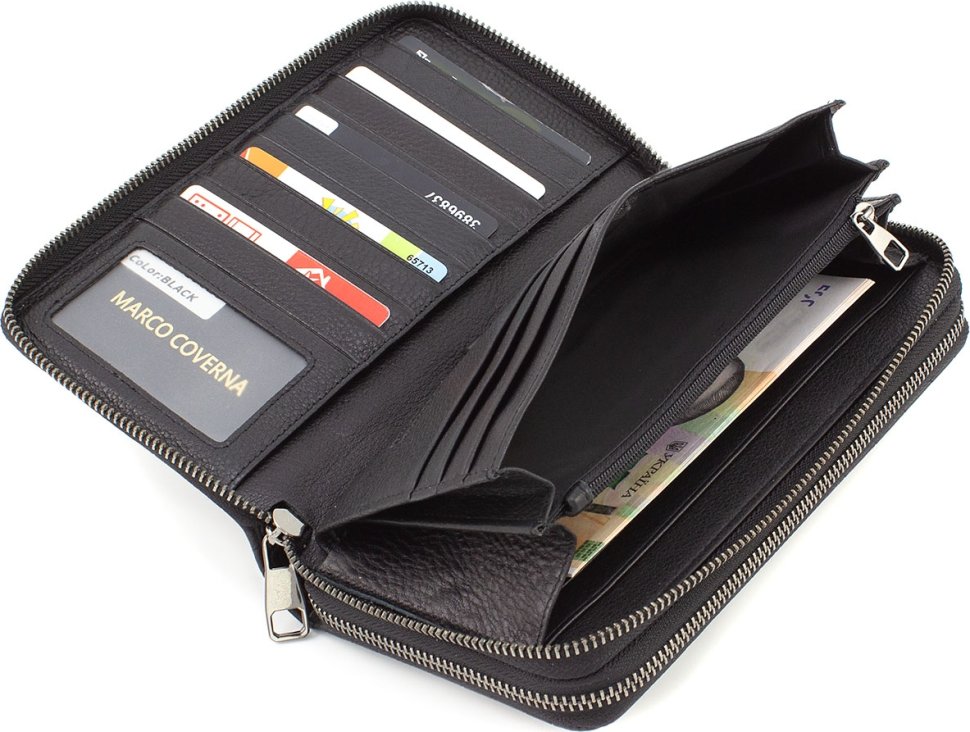 Функціональний чоловічий гаманець-клатч із високоякісної шкіри на дві змійки Marco Coverna (21069)