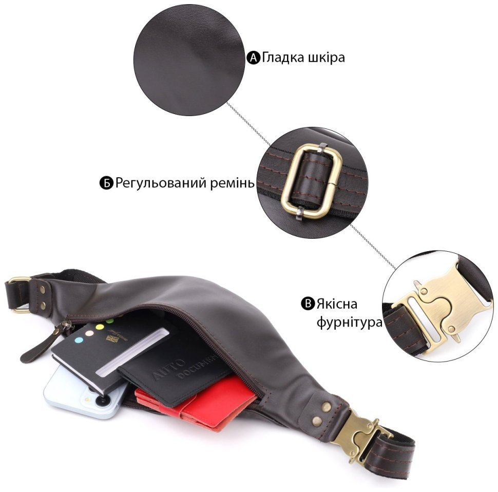 Мужская сумка бананка из гладкой натуральной кожи Shvigel 95103 коричневого цвета modnotak фото №4