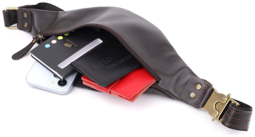 Мужская сумка бананка из гладкой натуральной кожи Shvigel 95103 коричневого цвета modnotak фото №8