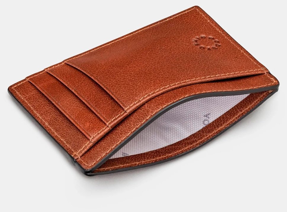 Кожаный кардхолдер с RFID-защитой и окошком для ID-документа Yoshi Y1212 коричневого цвета 95503 modnotak фото №3