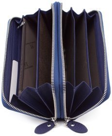 Великий синій гаманець з натуральної шкіри на дві блискавки ST Leather (16203)