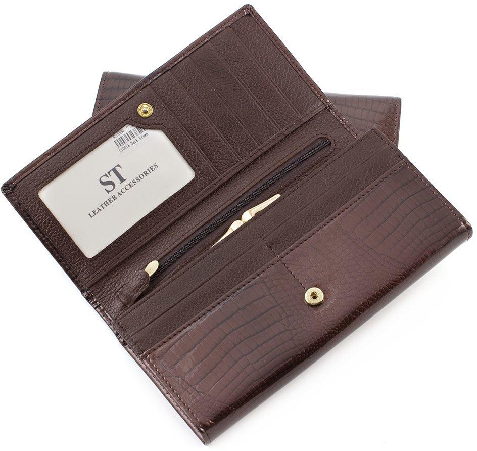 Коричневий жіночий гаманець в лаку з фіксацією на кнопку ST Leather (16310)