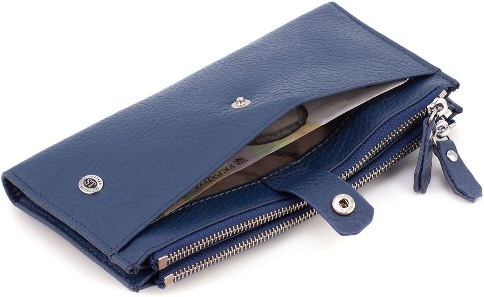 Синій жіночий гаманець із фактурної шкіри на кнопках ST Leather 1767403