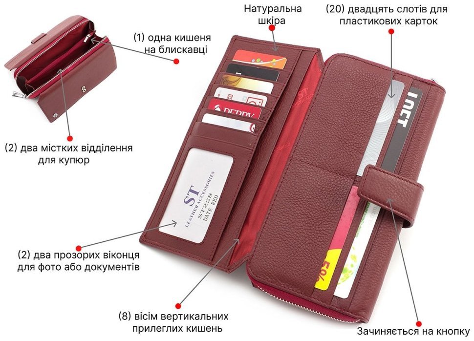 Большой бордовый кошелек из натуральной кожи ST Leather (16507) modnotak фото №4