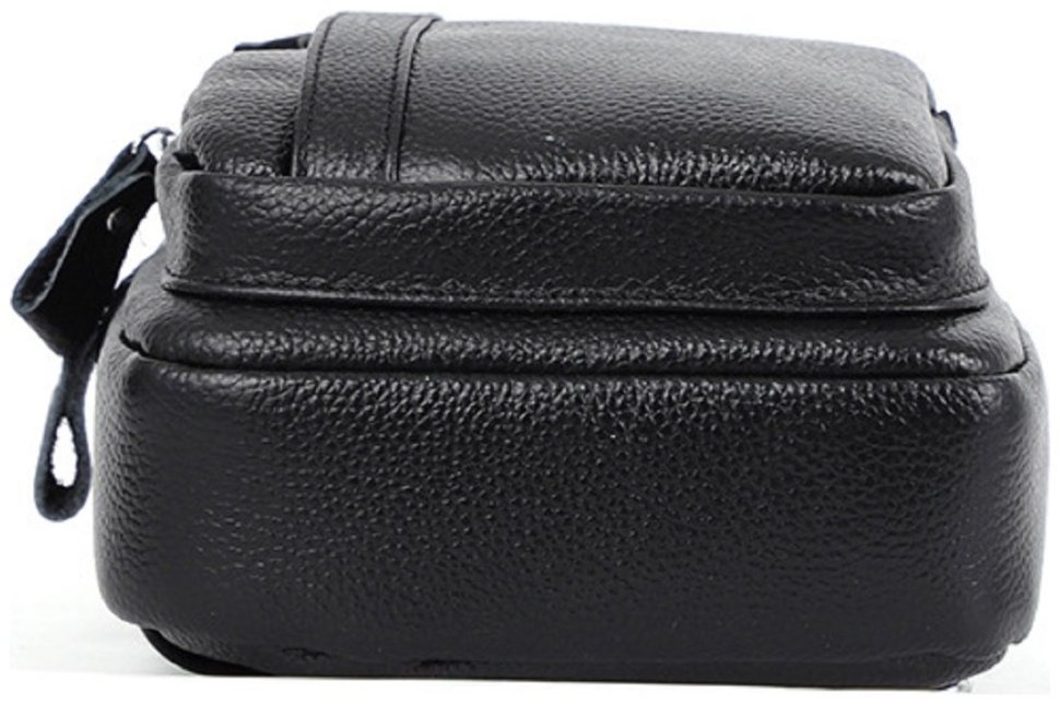 Мужская вместительная кожаная сумка-слинг черного цвета Tiding Bag 77503