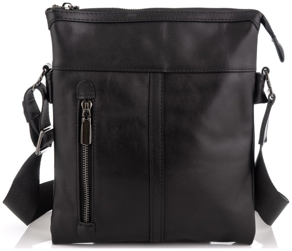 Повседневная мужская сумка-планшет на плечо из гладкой кожи черного цвета Tiding Bag 77603
