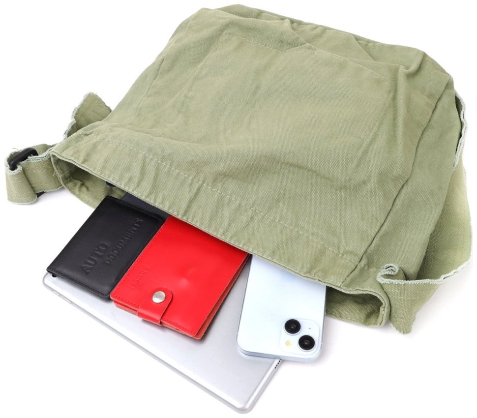 Повседневная вместительная текстильная женская сумка фисташкового цвета через плечо Vintage 97603 modnotak фото №6