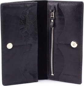 Черный кожаный кошелек большого размера на магните Grande Pelle 67803