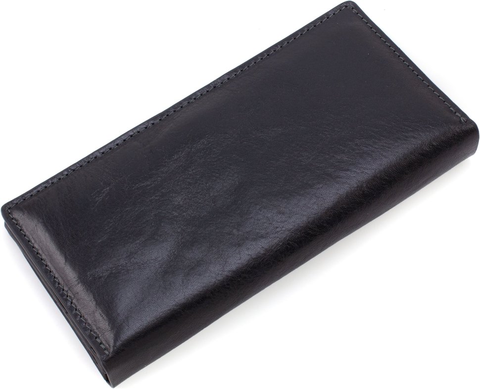 Чорний шкіряний гаманець великого розміру на магніті Grande Pelle 67803