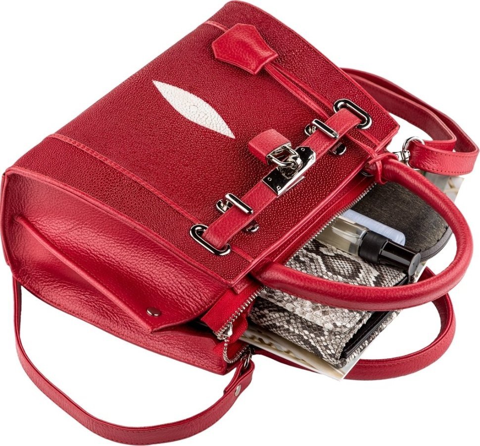 Красная женская сумка из кожи морского ската на защелке STINGRAY LEATHER (024-18222) modnotak фото №3