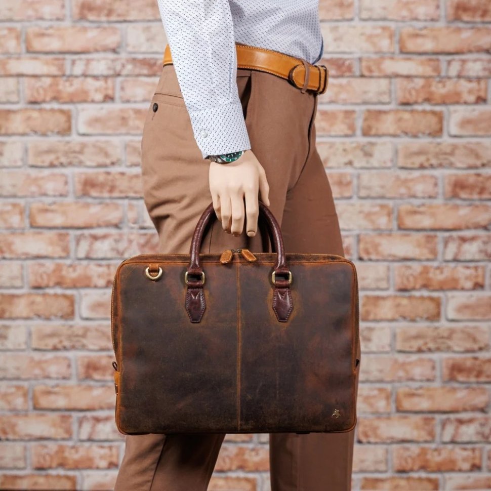 Мужская сумка из винтажной кожи для ноутбука до 13" Visconti ML50 Carl коричневого цвета 108003 modnotak фото №8