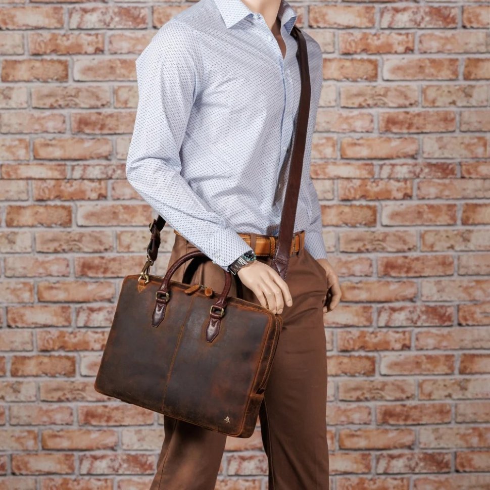 Мужская сумка из винтажной кожи для ноутбука до 13" Visconti ML50 Carl коричневого цвета 108003 modnotak фото №9