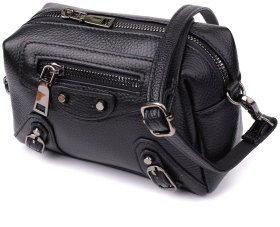 Компактна жіноча сумочка з фактурної шкіри через плече чорного кольору Vintage 98203