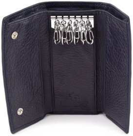 Кожаная ключница синего цвета на кнопках Marco Coverna (16652)