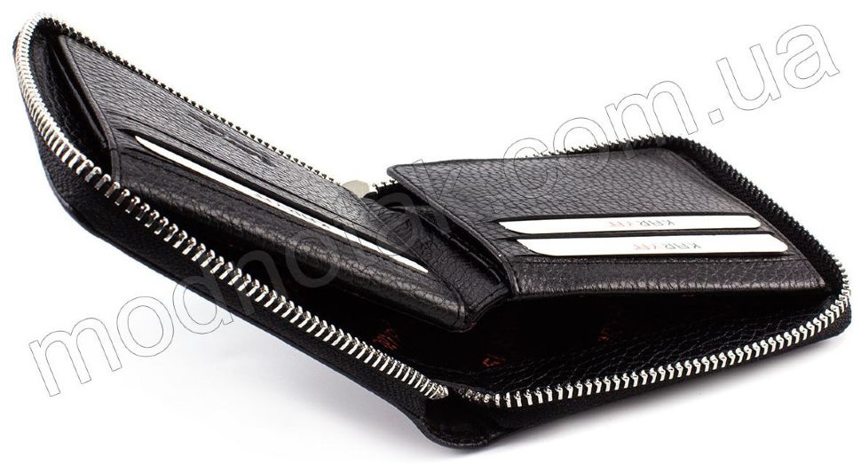 Кожаный черный кошелек на молнии KARYA (0962-45)
