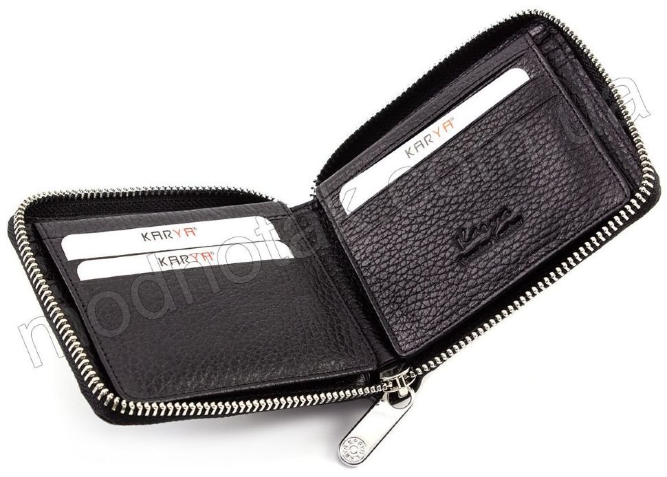 Шкіряний чорний гаманець на блискавки KARYA (0962-45)