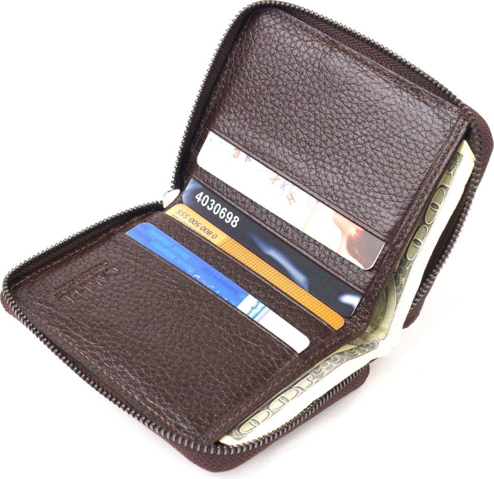 Коричневий гаманець маленького розміру з натуральної шкіри фактурної CANPELLINI (2421493)