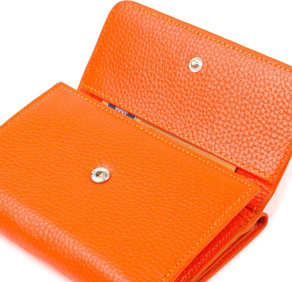Жіночий помаранчевий гаманець із натуральної шкіри флотар на кнопці CANPELLINI (2421594)
