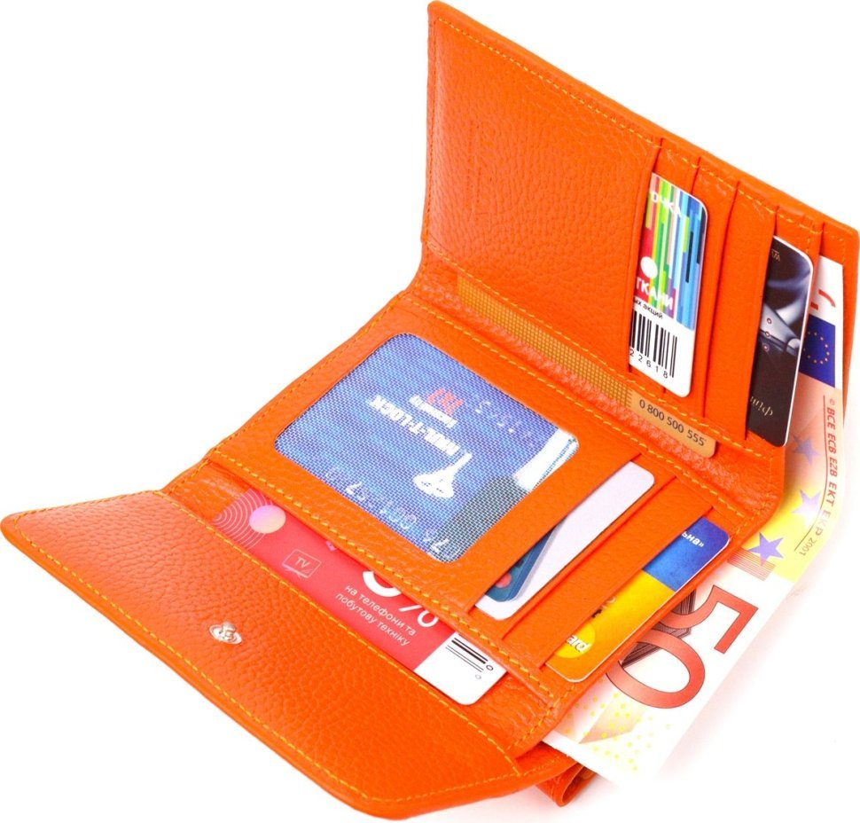 Жіночий помаранчевий гаманець із натуральної шкіри флотар на кнопці CANPELLINI (2421594)