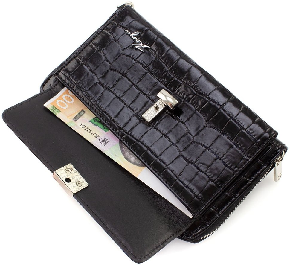 Лаковий жіночий гаманець-клатч із натуральної шкіри під крокодила KARYA (19577)