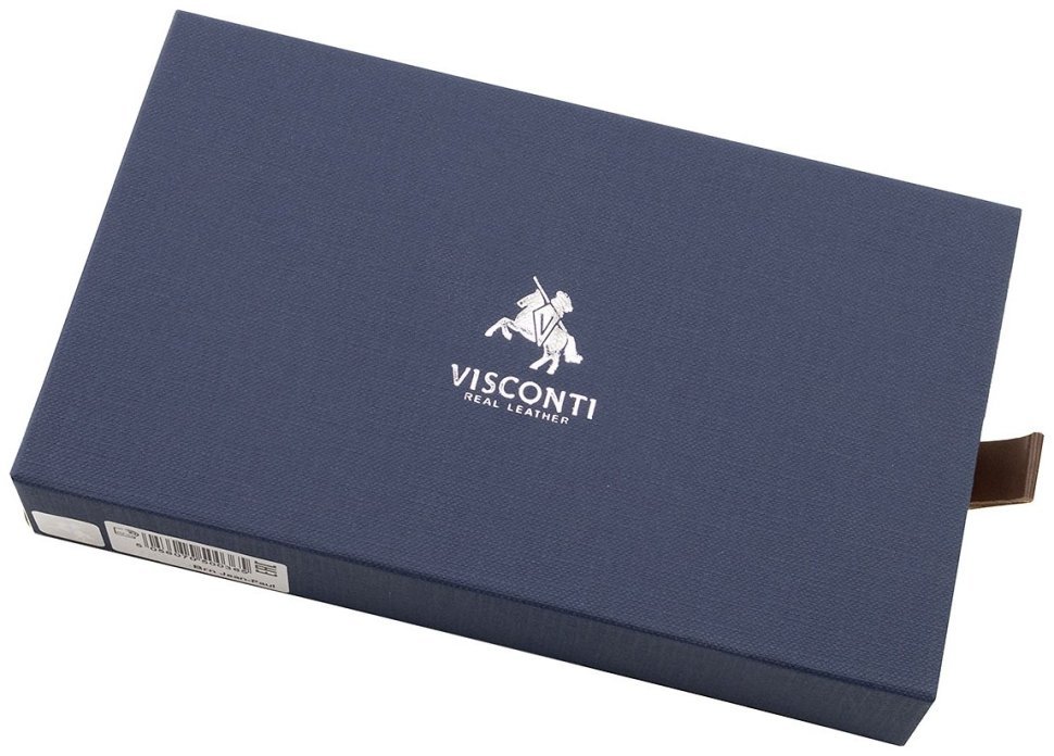 Кожаный мужской купюрник из натуральной коричневой кожи с синей окантовкой Visconti Jean-Paul 69103 modnotak фото №7