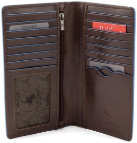 Кожаный мужской купюрник из натуральной коричневой кожи с синей окантовкой Visconti Jean-Paul 69103
