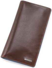 Кожаный мужской купюрник из натуральной коричневой кожи с синей окантовкой Visconti Jean-Paul 69103