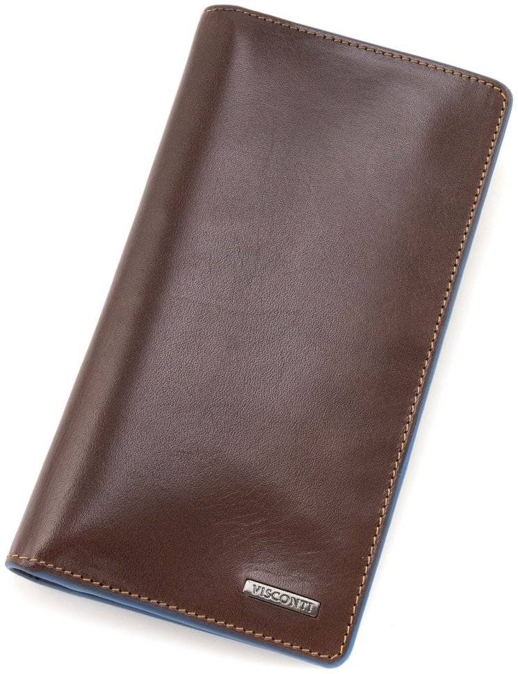 Кожаный мужской купюрник из натуральной коричневой кожи с синей окантовкой Visconti Jean-Paul 69103 modnotak фото №1