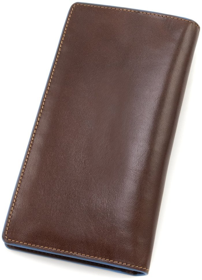 Кожаный мужской купюрник из натуральной коричневой кожи с синей окантовкой Visconti Jean-Paul 69103 modnotak фото №3
