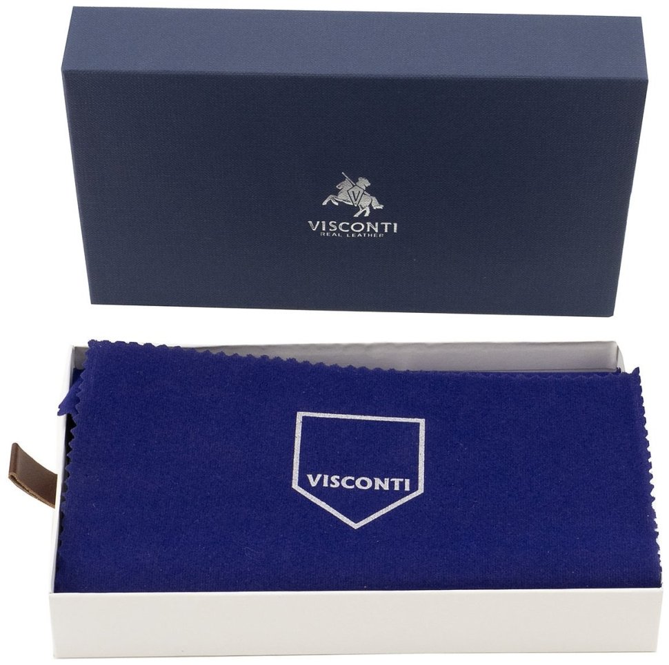 Кожаный мужской купюрник из натуральной коричневой кожи с синей окантовкой Visconti Jean-Paul 69103 modnotak фото №8