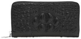 Кожаный кошелек клатч с фактурой под кроко с кистевым ремешком Borsa Leather 109203 черного цвета