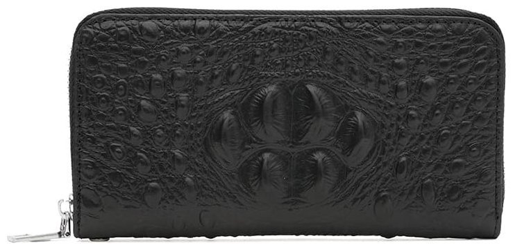 Кожаный кошелек клатч с фактурой под кроко с кистевым ремешком Borsa Leather 109203 черного цвета modnotak фото №1