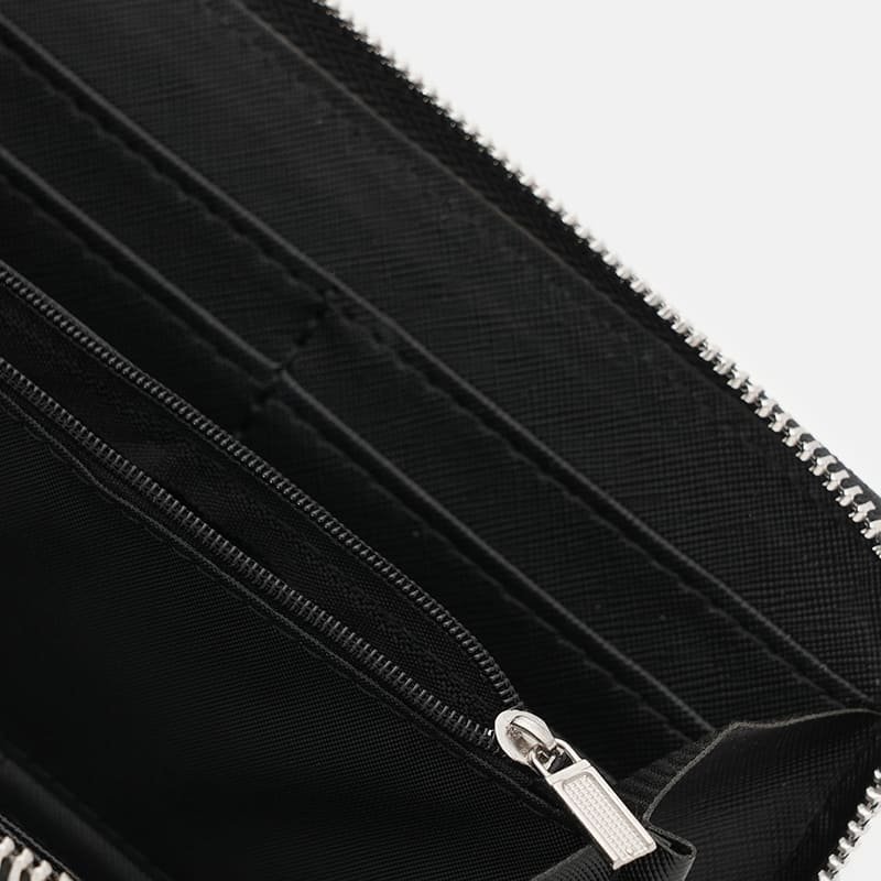Кожаный кошелек клатч с фактурой под кроко с кистевым ремешком Borsa Leather 109203 черного цвета modnotak фото №5
