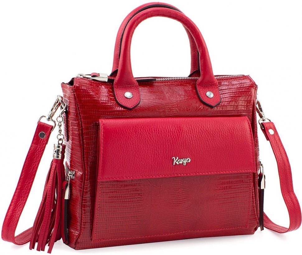 Червона сумка жіноча з натуральної шкіри середнього розміру KARYA (19623) УЦІНКА!