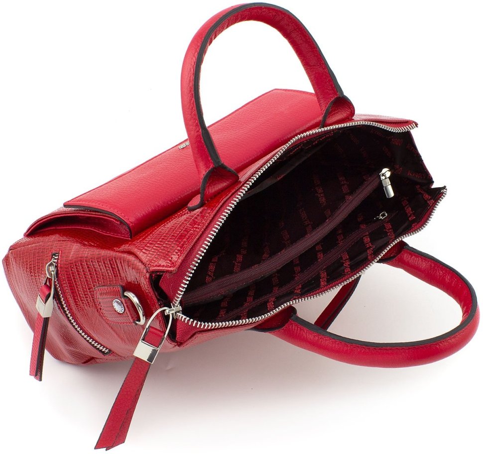Красная женская сумка из натуральной кожи среднего размера KARYA (19623) УЦЕНКА!