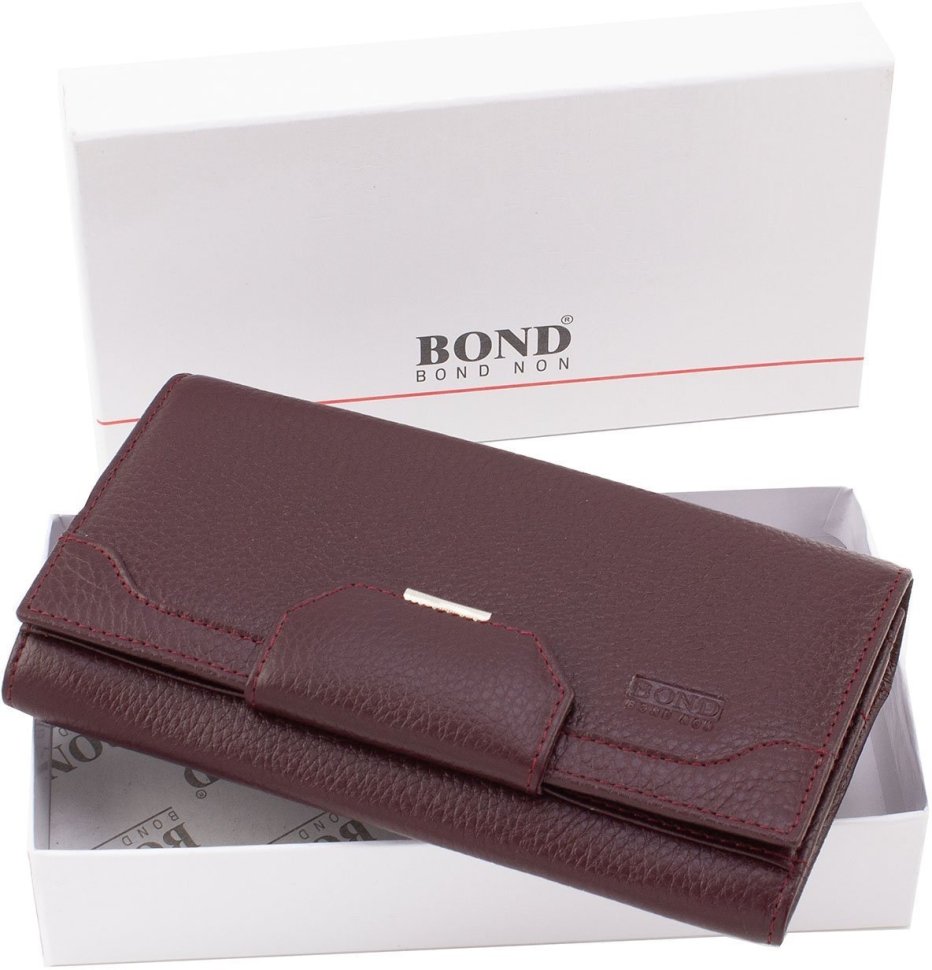 Повсякденний великий жіночий гаманець з натуральної шкіри кольору марсала Bond Non (10911)