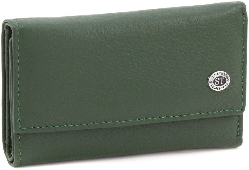 Темно-зеленая ключница из качественной кожи на кнопках ST Leather (14026)