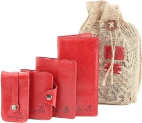 Жіночий подарунковий набір червоного кольору повністю з натуральної шкіри SHVIGEL (0-9001)
