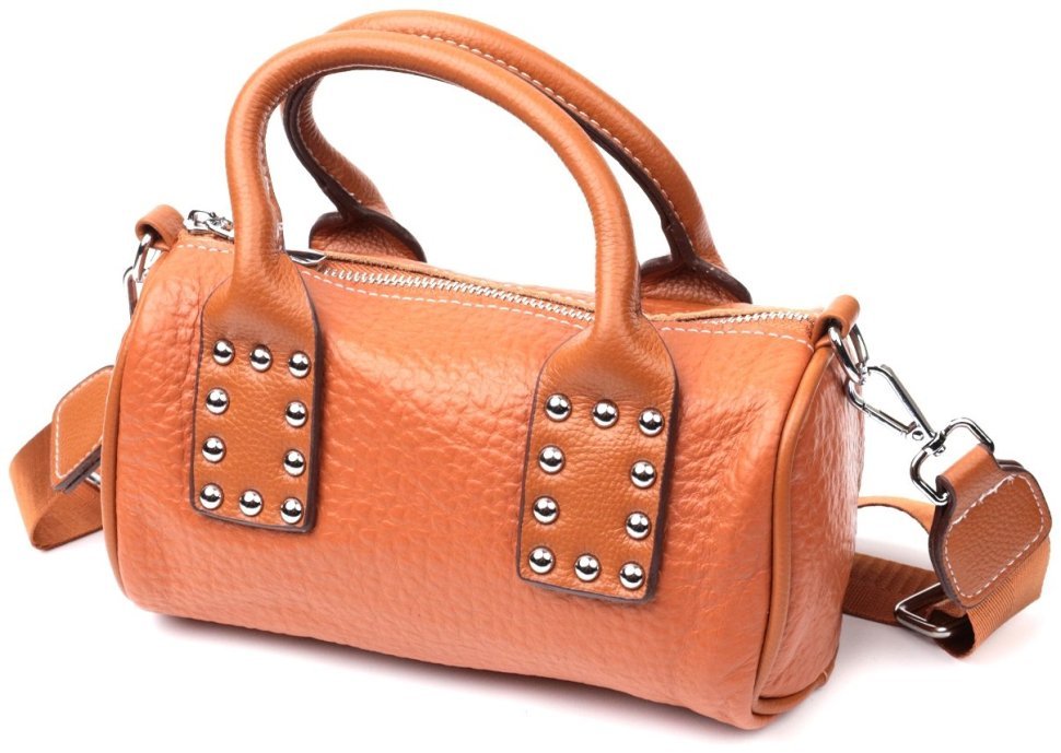 Горизонтальная женская сумка из натуральной кожи коричневого цвета с двумя ручками Vintage 2422367