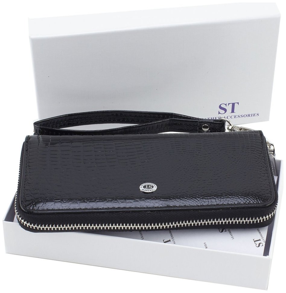 Лаковий жіночий гаманець горизонтального типу із натуральної шкіри під рептилію ST Leather 70804