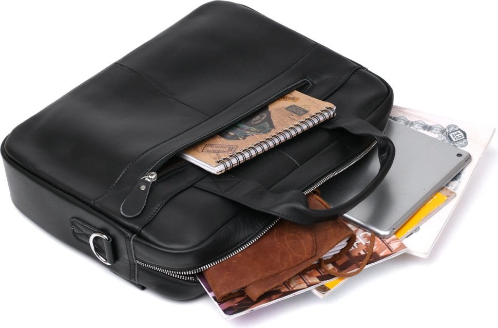 Ділова шкіряна чоловіча сумка для ноутбука в чорному кольорі Vintage (20680)